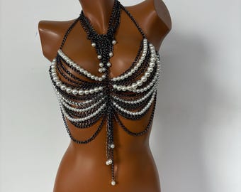 Handmade Green Beaded Chest Jewelry – Elegant Crystal Body Chain