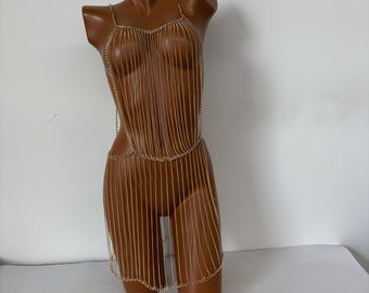 Gold chain dress, mini chain dress, gold body chain,