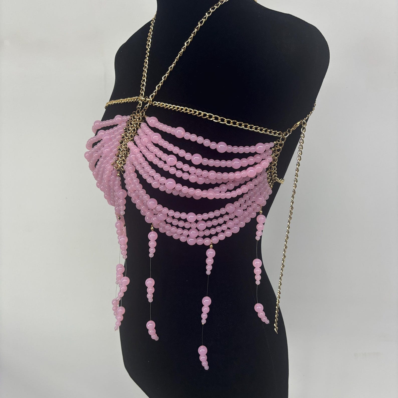 Chains Rave Beaded Pearl Body Chain, Rave Bra, Custom Beaded Top, Pearl Body Chain ...