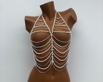 Chaîne de corps Pearl - Soutien-gorge chaîne scintillant - Chaîne de corps de soutien-gorge