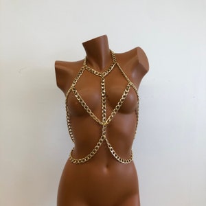Gold bra body chain, body jewelry, bra jewelry, holiday party gift body chain