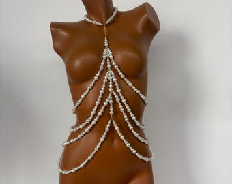 Chaîne de corps en perles, Bijoux de corps de mariée, Soutien-gorge de chaîne en perles, Bijoux de corps en chaîne,