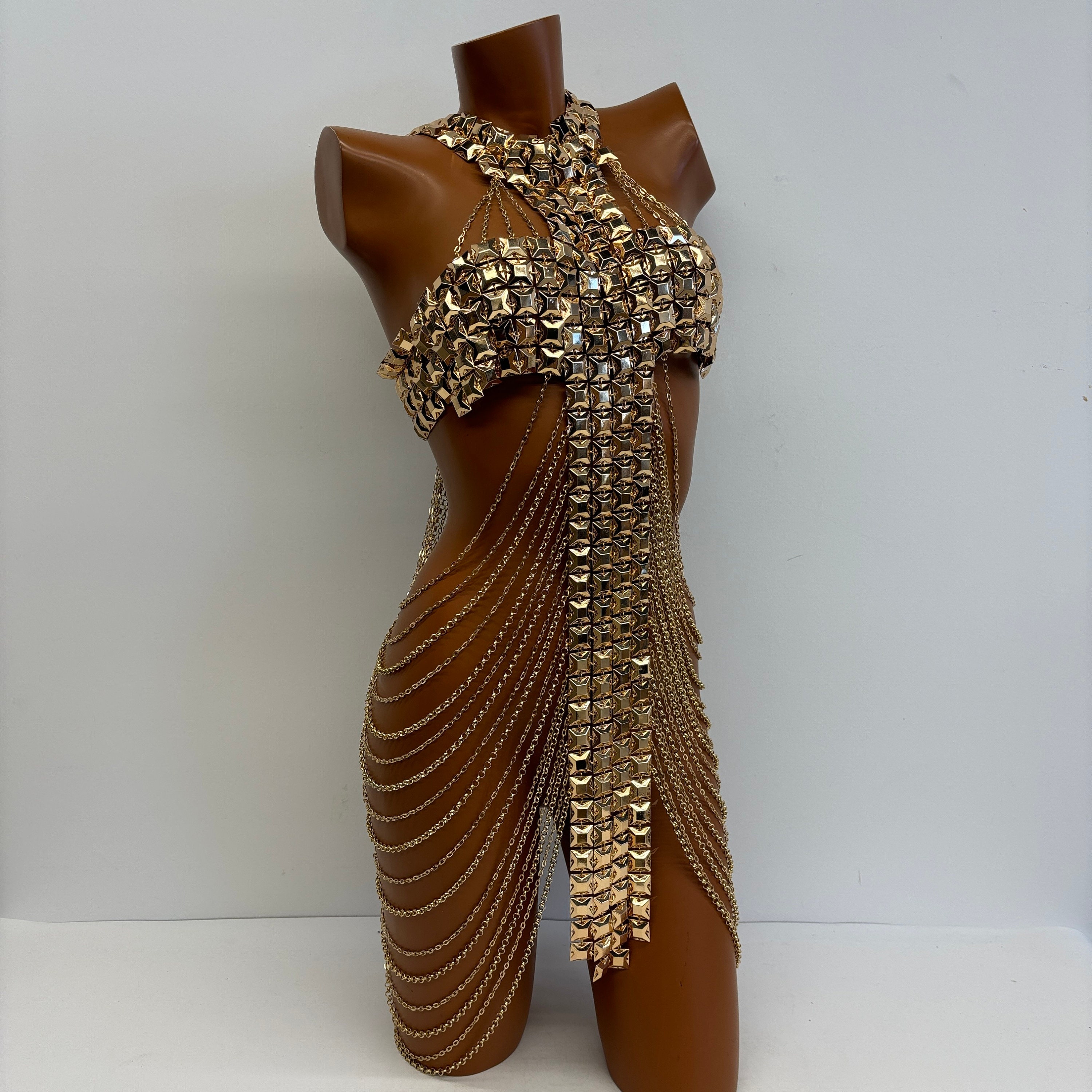 Silver Love Outfit Set - Body Chain Bra - Holiday Body Jewelry - Sexy Bra Chain