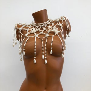 Handmade pearl body chain dress for women, party, wedding, photo shoot, adjustable pearl body chain