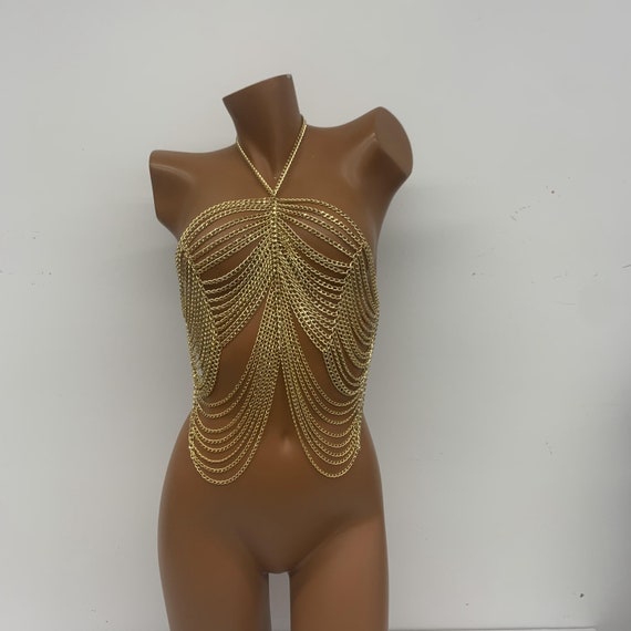 Sequins Bra Body Chain, Small Coins T-Row Dainty Necklace