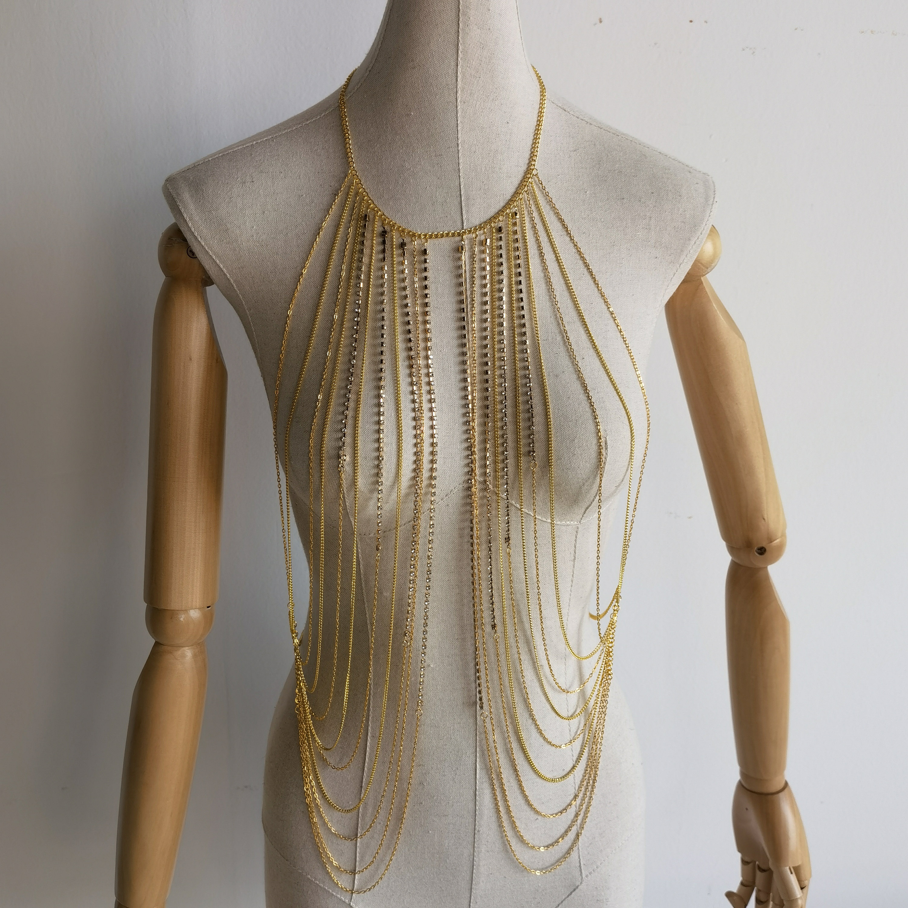 Gold Layered Rhinestone Body Chain, Whole Body Chain Jewelry, Whole ...