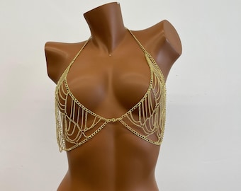 Goldene Körperkette BH/Körperschmuck | BH Schmuck | Körpergurt