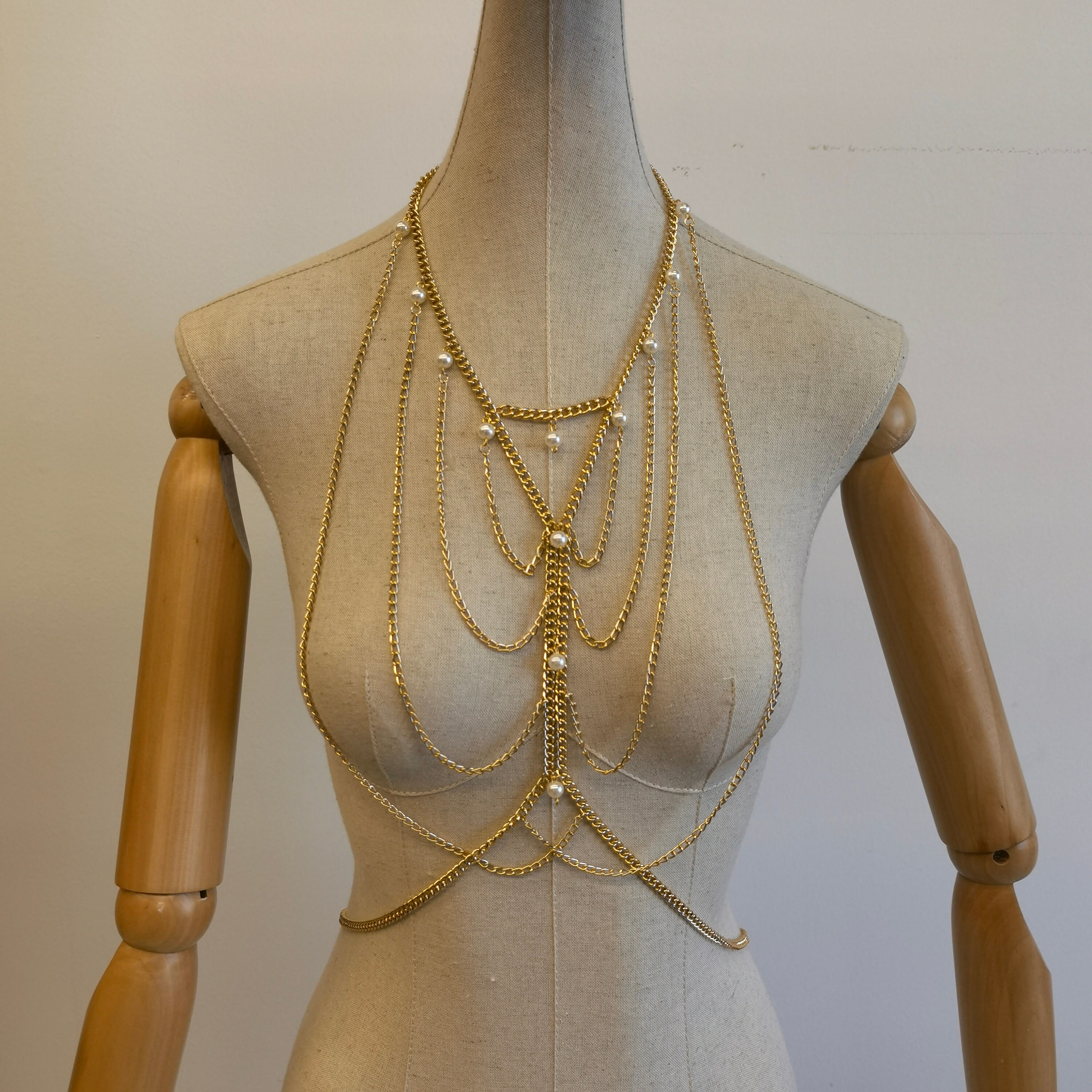 Full Body Chain Gold Body Chain, Chest Chain Jewelry, Natural Pearl Body Chain Jewelry ...