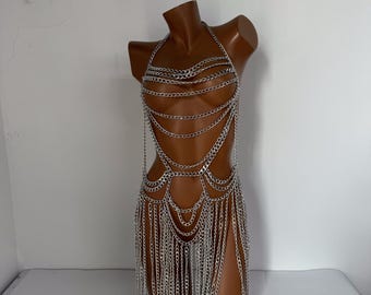 SilverBody Chain Necklace 'Skeleton'| Shoulder Jewelry | Handmade Armor Harness | Belly Chainmail