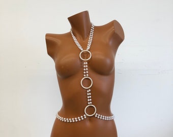 Pearl body chain, body jewelry, bikini body jewelry, gifts for her, holiday jewelry