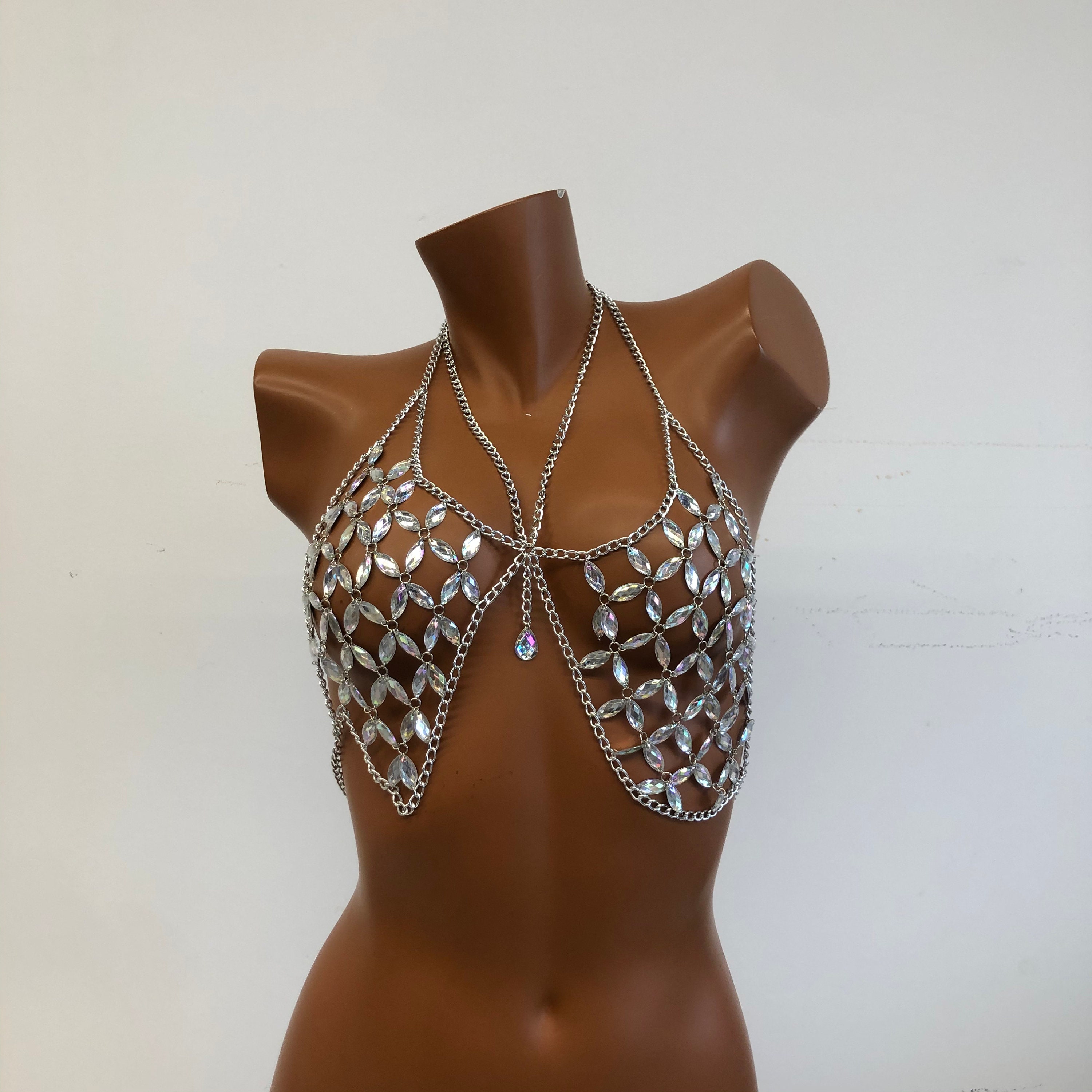 Sparkling Rhinestone Bra and Panty Set with Chain Detail – Verne Crescent