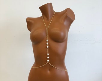 Perle Körperschmuck - Exquisite Körperkette, geschichteter Körperketten-BH, Bikini-Körperschmuck