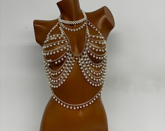 Perlen Umhang, Perlen Körperschmuck, Perlen Körperkette, Perlen-BH, Perlenspitze, Perlen-BH, Perlenoberteil