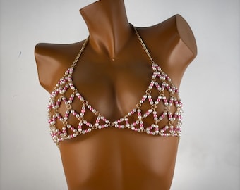 Chaîne de corps, Bijoux de corps de mariée, Soutien-gorge avec chaîne de perles, Soutien-gorge avec colliers d'épaule, Accessoires de corps, Bijoux de corps de festival