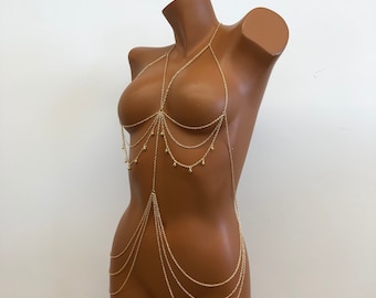 Sexy body chain bra, golden body chain, beach jewelry, sexy bikini, holiday jewelry,