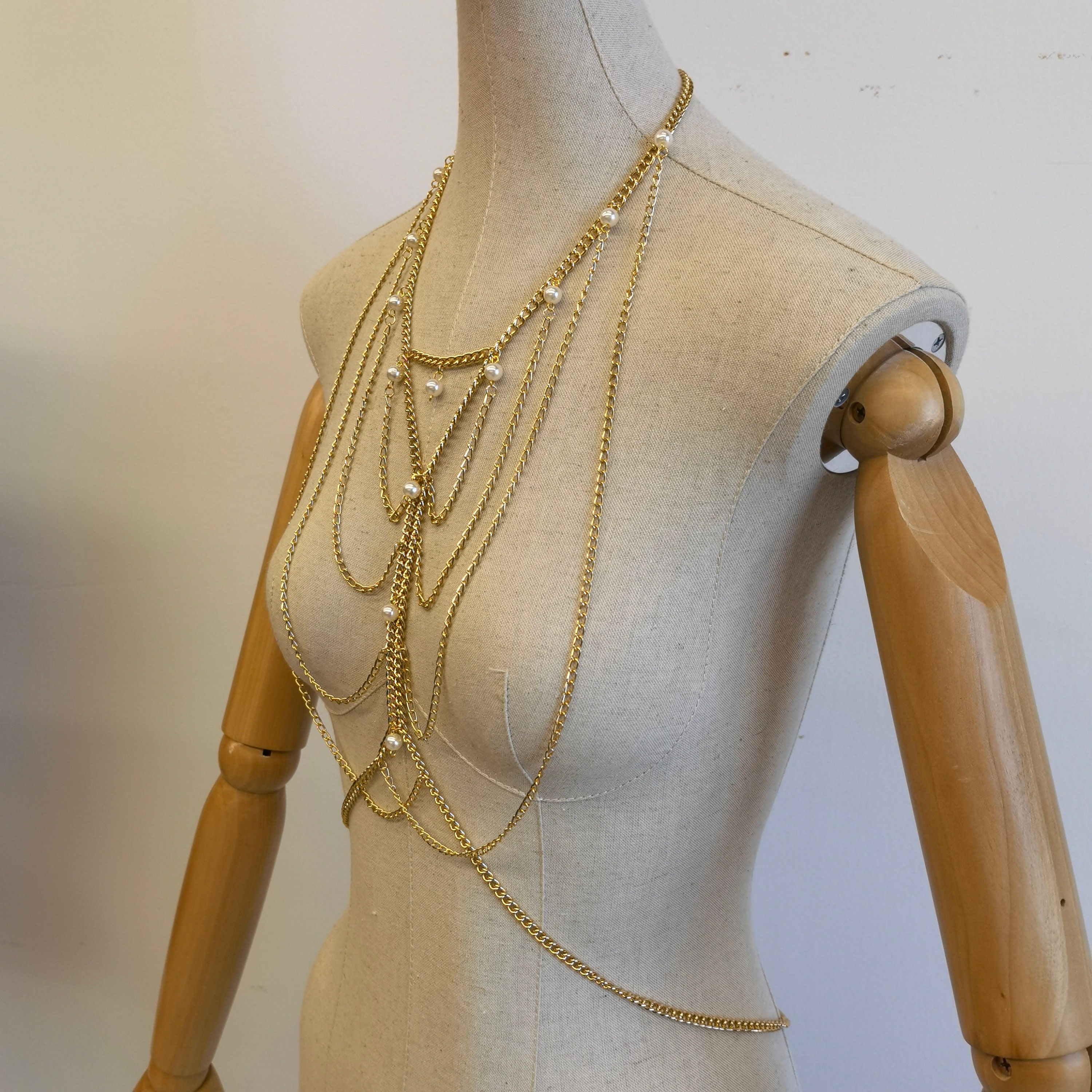 Full Body Chain Gold Body Chain, Chest Chain Jewelry, Natural Pearl Body Chain Jewelry ...