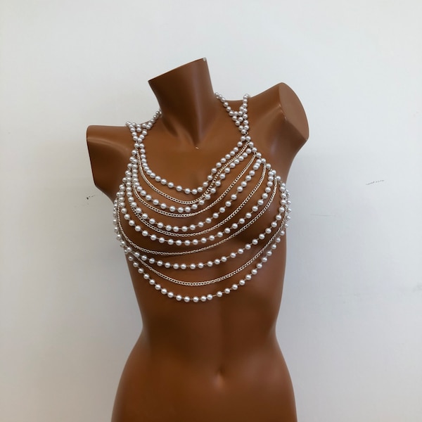 Body Chain Bra - Fashion Body Chain Necklace Bra Chain Body Jewelry, Pearl