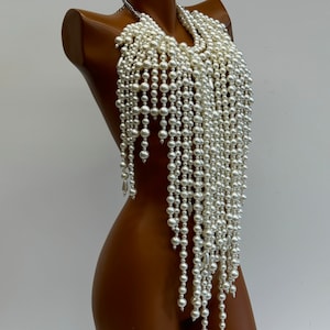 Pearl & Fringe Beaded Body Chain Bra