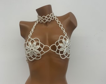 Catena per il corpo del reggiseno con perle, reggiseno con catena per il corpo