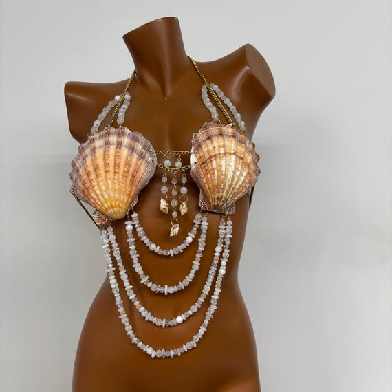Mermaid Cowrie Shell Chain Top Bra Harness Bikini Top Body Jewelry Festival Photoshoot Vacation Mermaidcore Halloween