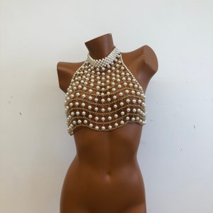 Pearl body personality necklace Women&#39;s pearl bra bib necklace Fashion clothing jewelry necklace, artificial pearls