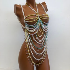 Colorful crystal beaded bra body chain, body jewelry, beach, hippie, holiday jewelry, 画像 4