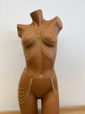 Gold body chain suit, body chain bra, Rave clothing, holiday jewelry, wedding jewelry, waist chain, party accessories