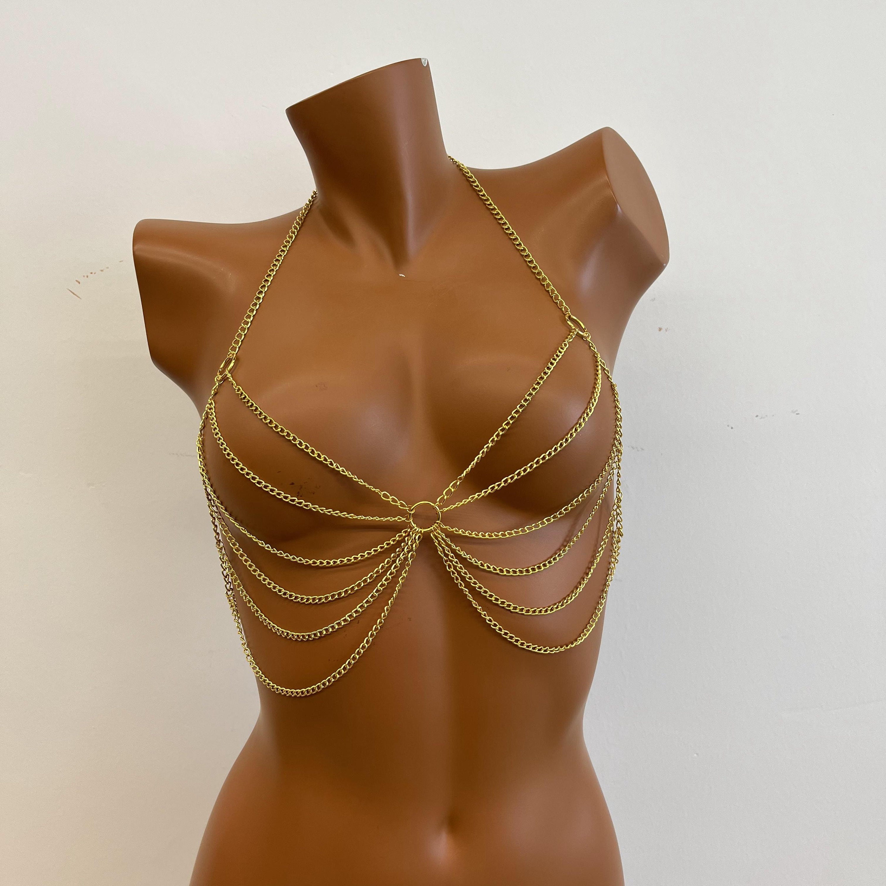 Gold Chain Bralette Bra for Women for Music Festival Costume Jewelry –  FREEWHEELER