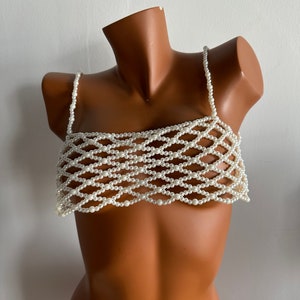 Women's pearl suspender vest hand woven beaded hair