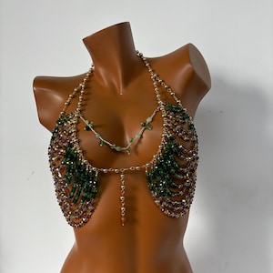 Bralette de cuentas hecho a mano con diamantes de imitación, joyería corporal, sujetador con cuentas, para festival, traje de fiesta, ropa de playa para danza del vientre, regalo DIY
