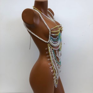 Colorful crystal beaded bra body chain, body jewelry, beach, hippie, holiday jewelry, image 5