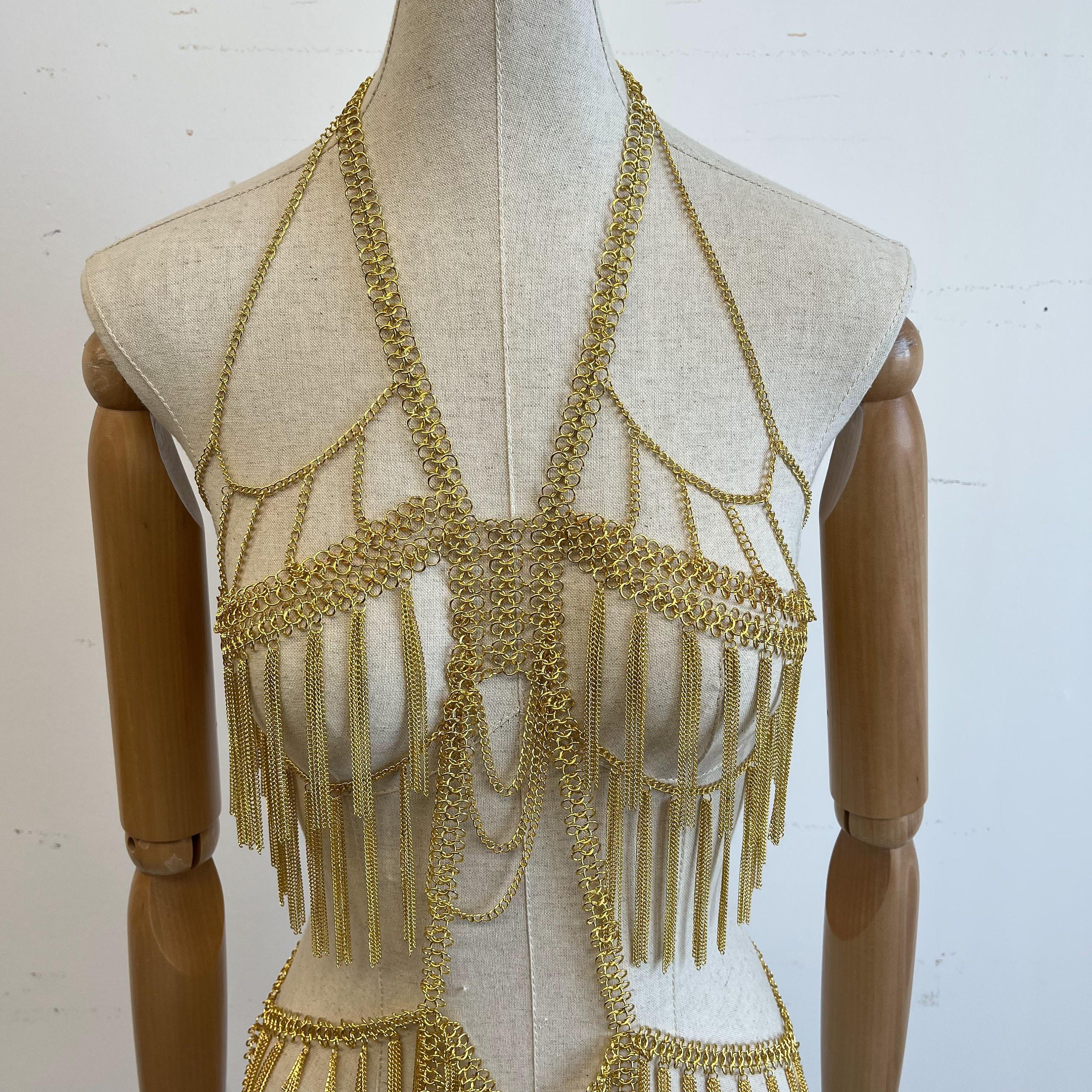 Gold dress chain, holiday jewelry, Gold long dress tassel Christmas dress chain, party dress