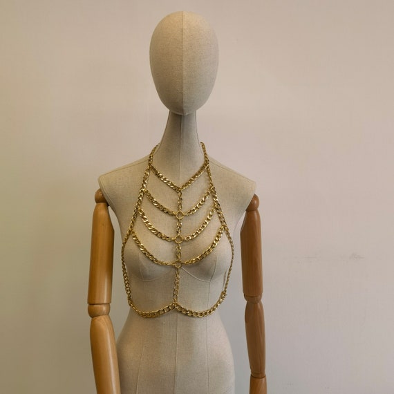 Punk Style Thick Chain Necklace Women Gold Body Chain, Gold Bra