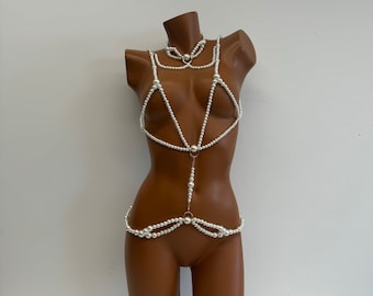 Chaîne de corps en perles - Bijoux de corps de bikini, Bijoux de soutien-gorge - Chaîne de soutien-gorge - Chaîne de soutien-gorge