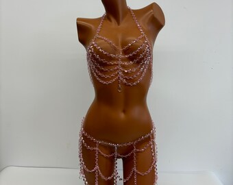 Handmade beaded body chains, sexy body chains, bra waist chains, shoulder and neck bras, pearl cloaks, bikini jewelry, wedding jewelry