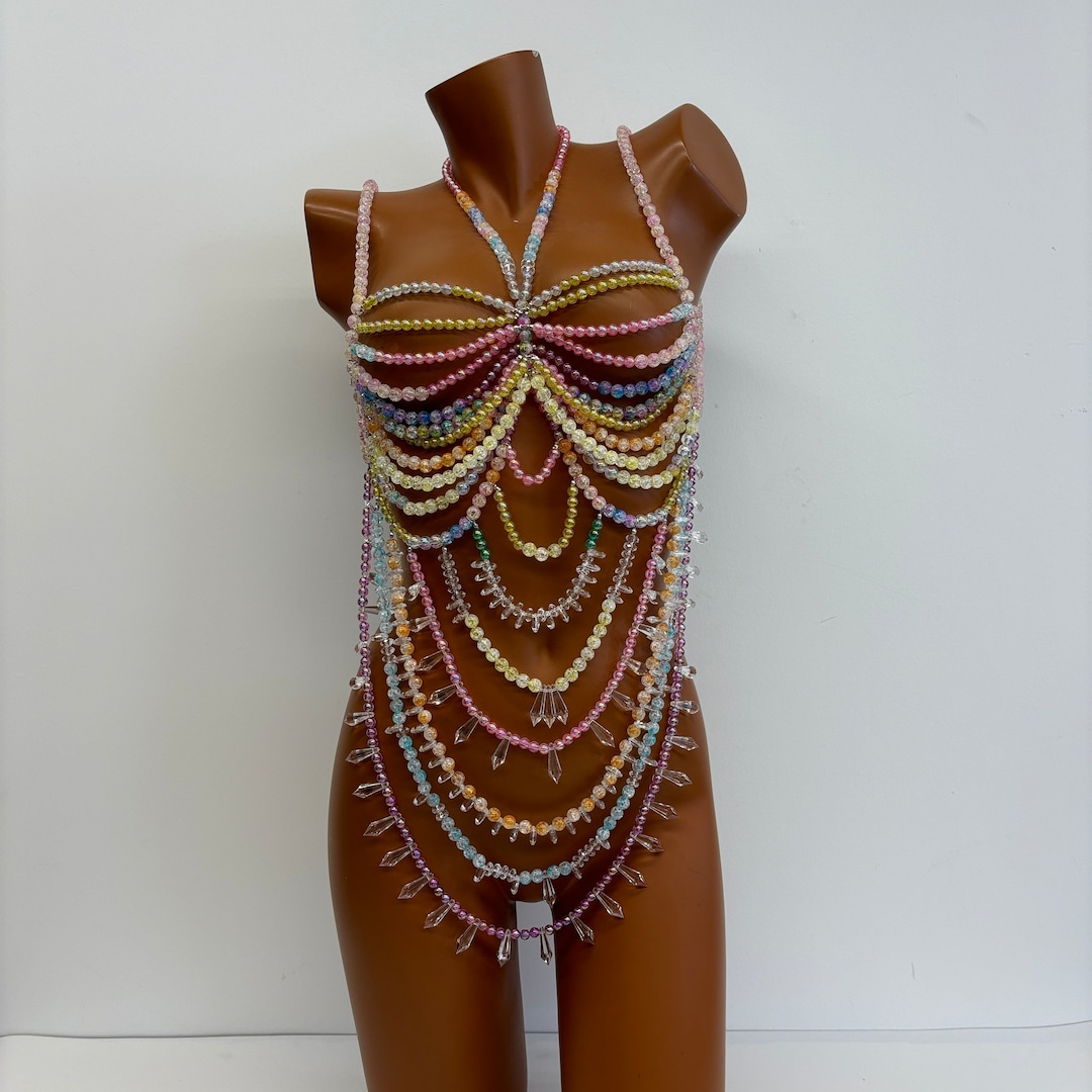 Colorful Crystal Beaded Bra Body Chain, Body Jewelry, Beach  display picture 3