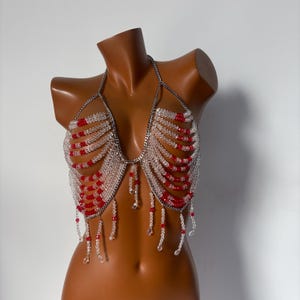 Bead Bra Pearl, Beaded Bralette Body Chain, Mermaid Core Top Festival Outfit Carnival Burlesque Costume, Crystal Shell
