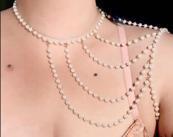 Simple pearl shoulder chain/sexy multi-layer pearl shoulder chain/vintage pearl shoulder necklace