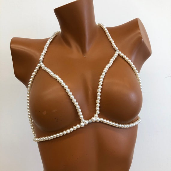 sexy lingerie pearls Sexy Pearl Bra Body Chain/pearl Accessory/pearl Bra