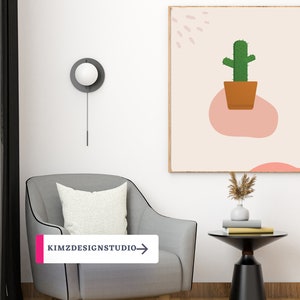 Pink Minimalist Abstract Cactus Flower Pot Illustration Art Canvas Print