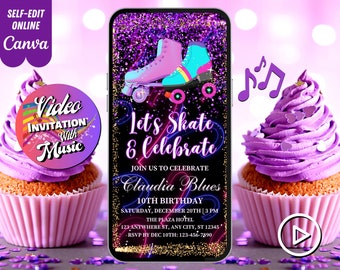 Let's Skate and Celebrate Birthday Video Invitation, Skate Party Invitation, Roller Skating Birthday Party, Any Age, DIY Musical Video Evite
