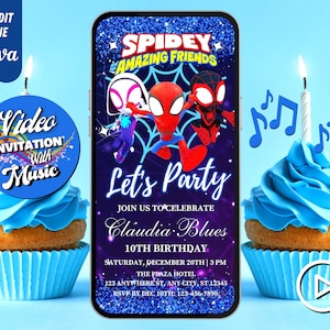 Spidey Birthday Video Invitation, Spidey and his Amazing Friends, Superhero Evites, Editable Template, Any Age, DIY Musical Video Evites