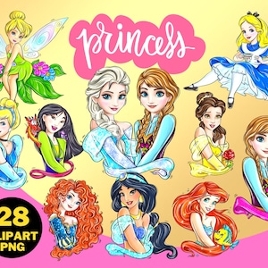 Princesa Clipart PNG, Cenicienta congelada Ariel Tiana Belle Enredado Sirena Jazmín, Camisa de cumpleaños de princesa, Sublimación de acuarela princesa