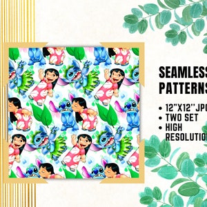 Lilo and Stitch Seamless Papers, Stitch Digital Papers, Birthday Gift Wrapping Papers, Lilo and Stitch Fabric Patterns