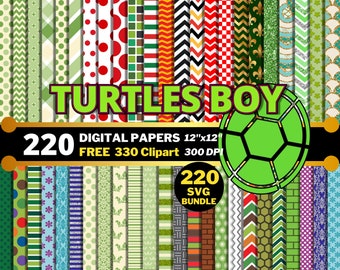 Turtles Boy Digital Papers, Turtles Clipart PNG, Turtles Wrapping Papers, Scrapbook Papers, Turtles Boy Seamless Patterns