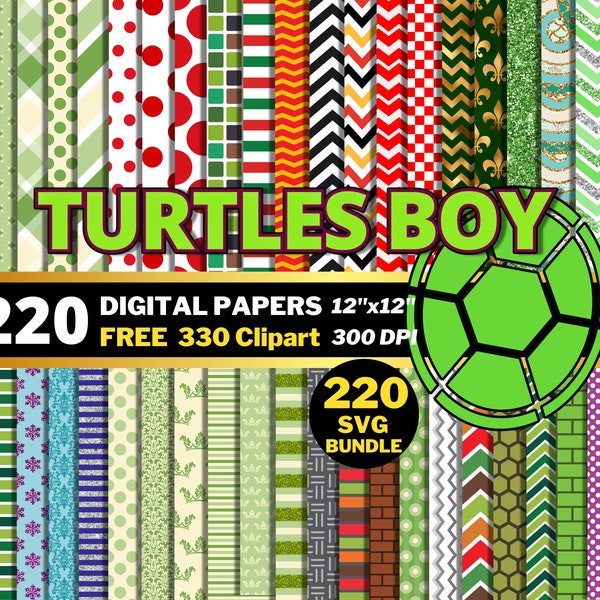 Turtles Boy Digital Papers, Turtles Clipart PNG, Turtles Wrapping Papers, Scrapbook Papers, Turtles Boy Seamless Patterns