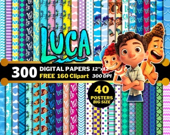Luca Digital Papers, Luca Paguro Clipart PNG, Alberto Scorfano, Giulia Marcovaldo, Wrapping Papers, Luca Seamless Patterns