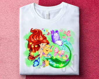 La petite sirène en sublimation PNG, sirène Ariel, princesse sous-marine, chemise d'anniversaire fille, sublimation princesse Ariel
