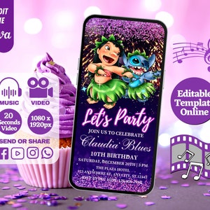 Lilo and Stitch Birthday Video Invitation, Lilo Stitch Musical Video, Editable Template, Any Age, DIY Musical Video Evites image 2