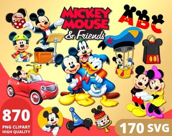 Mickey Mouse & Friends Clipart PNG, Mickey Mouse Layered SVG, Pato Donald, Goofy, Daisy, Plutón, Regalos de cumpleaños de Mickey Mouse